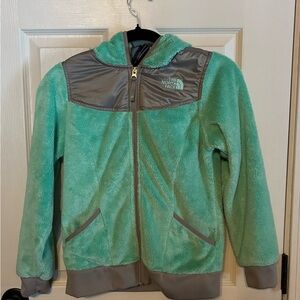 The North Face Mint and Charcoal Fleece Jacket Girls 10/12